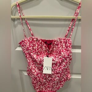 Zara Women’s Crop Top Body Suit Snap Bottom Pink Sz M New With Tags